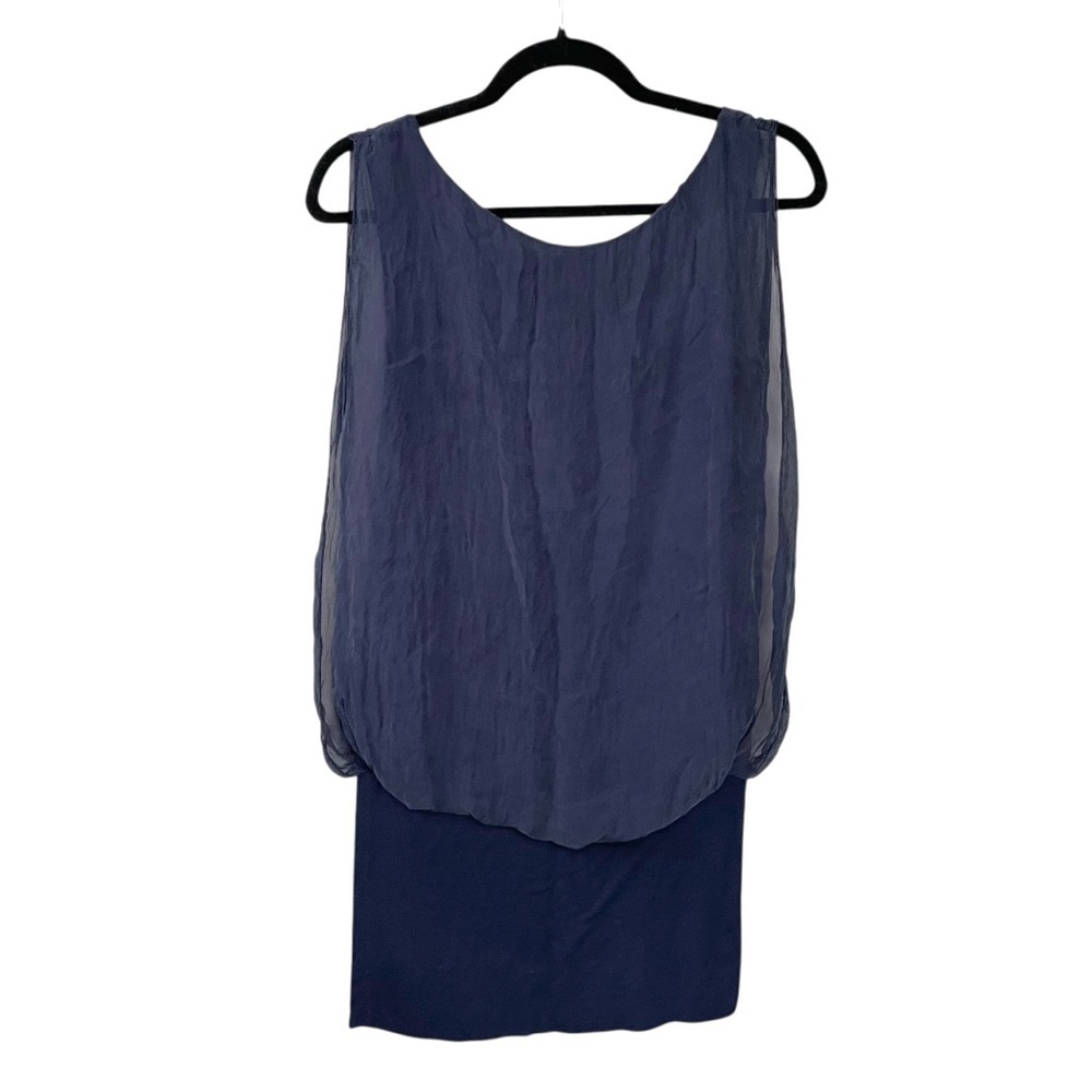 GIUSY Sleeveless Silk Blouse Navy Blue M - Picture 3 of 4